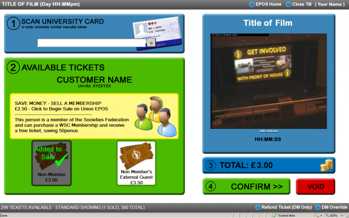 Non-members in Socs Fed get their £3.00 ticket automatically selected and get the "Yellow Box".